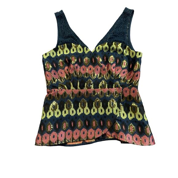 Anthropologie HD in Paris Tank Top Size 4 Yana Jacquard Metallic Peplum NEW NWT - Picture 2 of 16